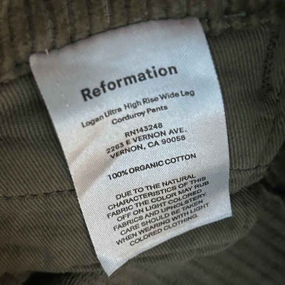 Reformation Jeans Logan Ultra High Rise Wide Leg Corduroy Pants - Size 26 - Picture 8 of 10